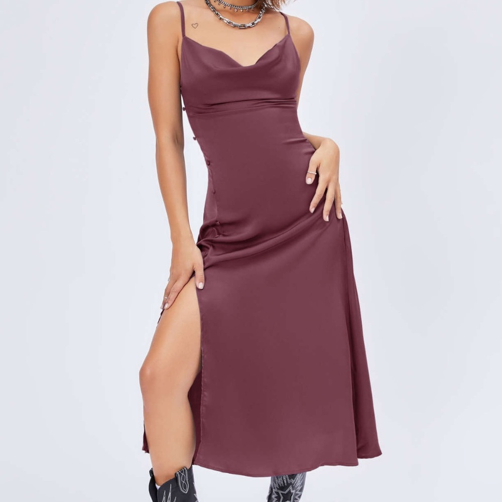 Satin Style Wine Slip Dress - Plus Size